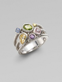 From the Prism Collection. A sparkling cluster of blue quartz and canary, pink, and green crystal on a triple band of textural sterling silver.Blue quartz and crystal Sterling silver Width, about ½ Imported