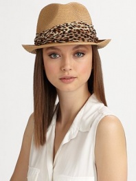Casual and chic, in lightweight straw adorned with a pleated leopard-print chiffon band.Pleated chiffon bandBrim, about 2Paper braidSpot cleanImported