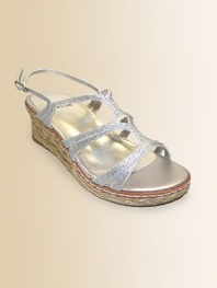 Sparkly straps on a rope-covered wedge combine the rustic and the glamorous.Glitter fabric upperBuckle strapRope-covered wedge heel with rubber soleFaux leather liningImported