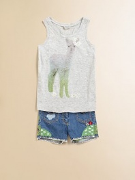Soft and cozy in pure cotton, this cuddly knit llama-print tank will make her smile.ScoopneckSleevelessCottonMachine washImported