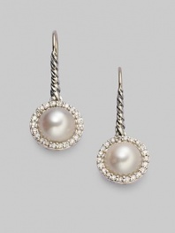 From the Cable Pearl Wrap Collection. Sterling silver spirals to a lustrous freshwater pearl exquisitely set in a circle of pavé diamonds. 8½mm cultured white pearls Diamonds, 0.33 tcw 18k yellow gold Drop, about 1 Ear wire Imported
