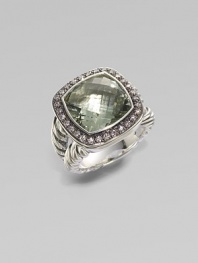 From the Moonlight Ice Collection. A light-catching, faceted prasiolite stone with a diamond pavé border.Diamond, 0.45 tcw Prasiolite Sterling silver Black rhodium Width, about 14mm Imported Additional Information Women's Ring Size Guide 