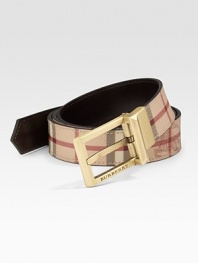Iconic check design with an engraved logo buckle.PVC/LeatherAbout 1½ wideMade in Italy