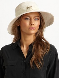 Chic sun protection in a packable squishee style with banded grosgrain ribbon trim and medium sized brim. Brim, about 4Rayon/polypropylene/polyesterSpot cleanImported