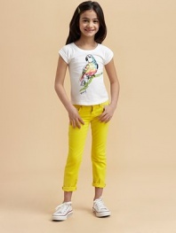 An essential short-sleeved knit is rendered in soft, washed cotton with colorful parrot print and logo detail.Short cuffed sleevesPullover styleCottonMachine washImported