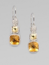 From the Chiclet Collection. A graduated design with brilliant diamonds, 18k gold and faceted citrine in sterling silver. Citrine and 18k goldDiamonds, .13 tcwSterling silverDrop, about 1Hook backImported 