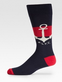 A classic crew sock rendered in soft, stretch cotton with contrast heel and toe and anchor print pattern.Mid-calf height72% cotton/22% polyester/3% other/2% spandex/1% rubberMachine washImported