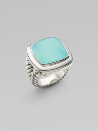 From the Albion Collection. Vibrant aqua chalcedony glows within a smooth setting of sterling silver on a split cable band.Aqua chalcedony Sterling silver About ½ square Imported
