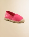 A combination of her favorite styles in cozy cotton canvas with espadrille trim and requisite polo embroidery.Slip-onCotton canvas upperCanvas lining53% textile/46% rubber solePadded insoleImported