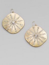Charming sand-dollar textured discs, generously set with radiant spokes of sparkling glass rhinestones.GlassGoldtoneDrop, about 2Ear wireImported