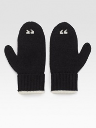Take quotations to a new level with these adorable wool, intarsia mittens. WoolFold-up cuffsContrast detailsLength, about 8½Comes with boxHand washImported 