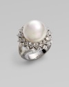 Two thorny rows of rhinestones form a sparkling crown around this regal pearl. 14mm round man-made pearl Cubic zirconia Sterling silver Diameter, about 1 Made in Spain 