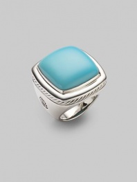 From the Albion Collection. A brilliantly colored smooth cushion of turquoise sits within a rich setting and band of sterling silver with rope-textured detailing. Turquoise Sterling silver About 1 square Made in USA