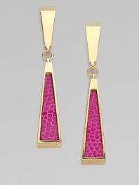 This chic style boasts boldly colored lizard skin inlays in 14k goldplated linear drops. Lizard skin14k goldplated white metal alloyDrop, about 2Post backMade in USA