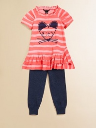 An adorable mouse graphic, pretty ruffled hem and allover vibrant stripes will make this her wardrobe favorite. Envelope neckline with snaps for easy fitLong sleevesRuffled cuffs and hemCottonMachine washImported