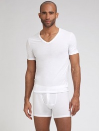 Supremely soft, 54-gauge mercerized cotton in a modern cut with a seamless seat for a smoother silhouette under clothing. One-button fly Cotton/elastene Machine wash Imported