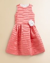She'll be the belle of the ball in this vivid, pleated frock with rosette detail and plenty of charm.JewelneckSleevelessBack zipperPleated, full skirtPolyesterDry cleanMade in the USA