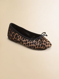 The designers' distinctive leopard-print haircalf creates soft flats for fashionable young ladies. Bow tie at vamp Fully leather lined Leather sole Imported
