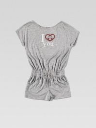 A cozy, short sleeved one-piece adorned with interlocking, studded G heart that's transformed into an 'I Love You' print.Round necklineShort sleevesBack keyhole buttonElastic waistband with drawstringSide pocketsViscoseDry cleanMade in Italy