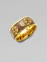 Iconic skulls highlight this gleaming goldtone ring.Enamel Brass Logo engraving Diameter, ¾ Width, ½ Made in Italy