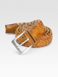 Casual style, handsomely woven in burnished leather.LeatherAbout 1¼ wideImported
