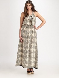 EXCLUSIVELY AT SAKS.COM. An earthy print on luxurious silk. The elongating silhouette is a chic bonus.Self-tie necklineSleevelessElasticized waistlineContrast trimPull-on styleAbout 42 from natural waistSilkDry cleanImported