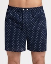 Detailed anchor print lends character to this classic gentleman's boxershort of ultra-soft cotton with an adjustable waist for added comfort.Two-button elastic waistbandInseam, about 3½CottonMachine washImported