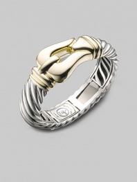 From the Buckle Collection. A cabled belt for your wrist, this smart, sleek design is cast in sterling silver with accents of 18k gold. Sterling silver and 18k yellow gold Diameter, about 2¼ Width, about ¾ Hinged, with spring hook clasp Imported
