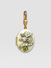 Opal-look CRYSTALLIZED - Swarovski Elements sparkle on this handcrafted, hand-enameled birthstone locket that opens to hold a favorite photo. Crystal Enamel 18k goldplated brass & brass-plated pewter Month indicated on the back Length, about 1¼ Width, about 1 Spring clip clasp Made in USA
