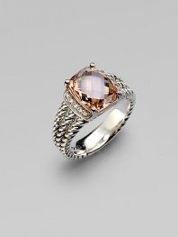 From the Petite Wheaton Collection. A pretty, faceted morganite stone flanked by dazzling diamonds set in a triple cabled, sterling silver shank. MorganiteDiamonds, .1 tcwSterling silverWidth, about .39Imported 