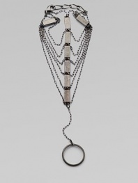 From the Art Deco Collection. Named for the elegant angles and streamlined shapes of the New York architectural treasure, this combination of delicate chains and chunky rectangular beads drapes distinctively and slips over one finger.Hematite-finish brassLength adjusts from about 6¼-7¼Lobster claspMade in USA