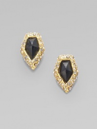 Faceted tapered chunks of dramatic black onyx are elegantly edged in a golden setting sprinkled with Swarovski crystals.Black onyx and crystalLength, about ¾Post backMade in USA