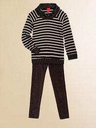Vertical and horizontal stripes join in this comfy cowlneck she'll love to live in. Slight cowlneckLong sleevesBanded cuffs and hemPull-on style96% rayon/4% spandexMachine washImported