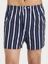 Utterly soft cotton with fine statin stripes and an adjustable waist for added comfort. Two-button elastic waistbandInseam, about 3½CottonMachine washImported
