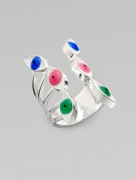 An adjustable piece that features three different color eyes on both sides. Sterling silver Width, about 1 Made in Italy 
