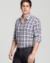 A cool rendition of the classic look, this fresh BOSS Black plaid shirt brings four-season style.