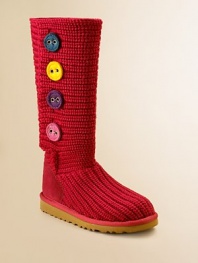 Fun, colorful felt buttons add a touch of whimsy to this knit design with a molded EVA outsole and a sheepskin insole for everyday comfort.Wool and acrylic upper Button closure EVA outsole Sheepskin insole Logo tab on heel Imported