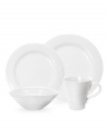 The pristine porcelain of this place settings collection lends your tabletop a clean, modern sensibility, while the textured pattern adds hand-thrown appeal.