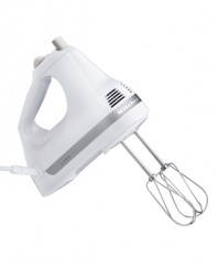 A real smooth operator, KitchenAid's mighty hand mixer uses five speeds of power to blend, beat and knead for culinary creations that are smoother, easier to handle and better tasting. One-year warranty.