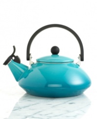 Simply elegant. This contemporary, enameled steel kettle adds Asian flair to your kitchen and table. Features a unique locking handle and phenolic knob making it easy to lift and pour. Wide lid area makes cleanup a snap! Limited lifetime warranty.
