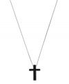 Style with meaning. This Emporio Armani cross pendant is crafted in black leather set in sterling silver. Approximate length: 23-3/5 inches. Approximate drop: 1-1/4 inches.