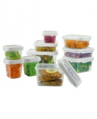 Let OXO organize your edibles with these stackable storage containers. An airtight, watertight and leakproof seal keeps food fresh in the fridge or freezer, while a clear window on the lid lets you easily identify what's inside.