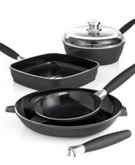 Redefine the core of your kitchen. The pro chef's best assistance features three layers of ferno ceramic coating that introduces nonstick and eco-friendly excellence into your space. Working on all stovetops, including induction, this comprehensive set features detachable stay-cool handles that let you wash and store with ease. 5-year warranty.