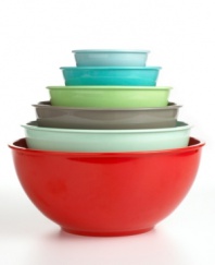 A colorful collection to keep your kitchen light and fun, these six bowls come in all different sizes to meet your every need. Not only impressive for their convenience, these bowls are also exceptionally durable. Limited lifetime warranty.