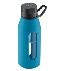 Quench your thirst with a classic! The silicone jacket adds a splash of color and a soft grip to the durable glass bottle with airtight twist cap and easy-carry loop design, which keeps this companion by your side all day long.