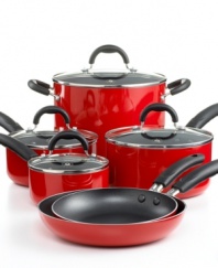 Keep your cool when cooking! This comprehensive set brings nonstick technology to the helm of your kitchen, creating delicious healthy meals made with less fat and oil. The porcelain-enameled body of each piece promotes quick and even heating that produces masterful results each and every time. Limited lifetime warranty.