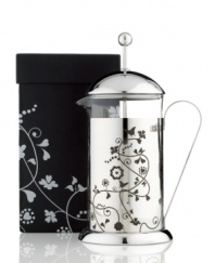 Let your personality shine in every aspect of your home! Brew up a masterful cup of coffee in this screen-printed stainless steel press that instantly stands out on your countertop and whips up an incredible cup of coffee that bursts with unbelievable flavor.  Pass the cup on to your friends, too-the beautiful black and silver box makes it a wonderful housewarming gift! 1-year warranty.