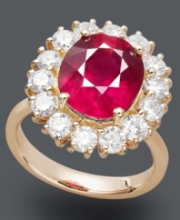 Regal in ruby. Effy Collection's stunning ring makes an oval-cut ruby (5-3/4 ct. t.w.) the focal point amidst a circle of round-cut diamonds (1-5/8 ct. t.w.). Crafted in 14k gold.