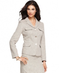 Calvin Klein gives a tweed jacket a springtime twist with a linen and cotton blend and a slim-fitting silhouette.