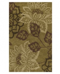 Stylized blossoms are set against a rich, natural moss ground to create an accent that instantly warms any space. Hand-tufted in India using soft, thick-pile wool, this area rug from Dalyn is simply bursting with beauty.